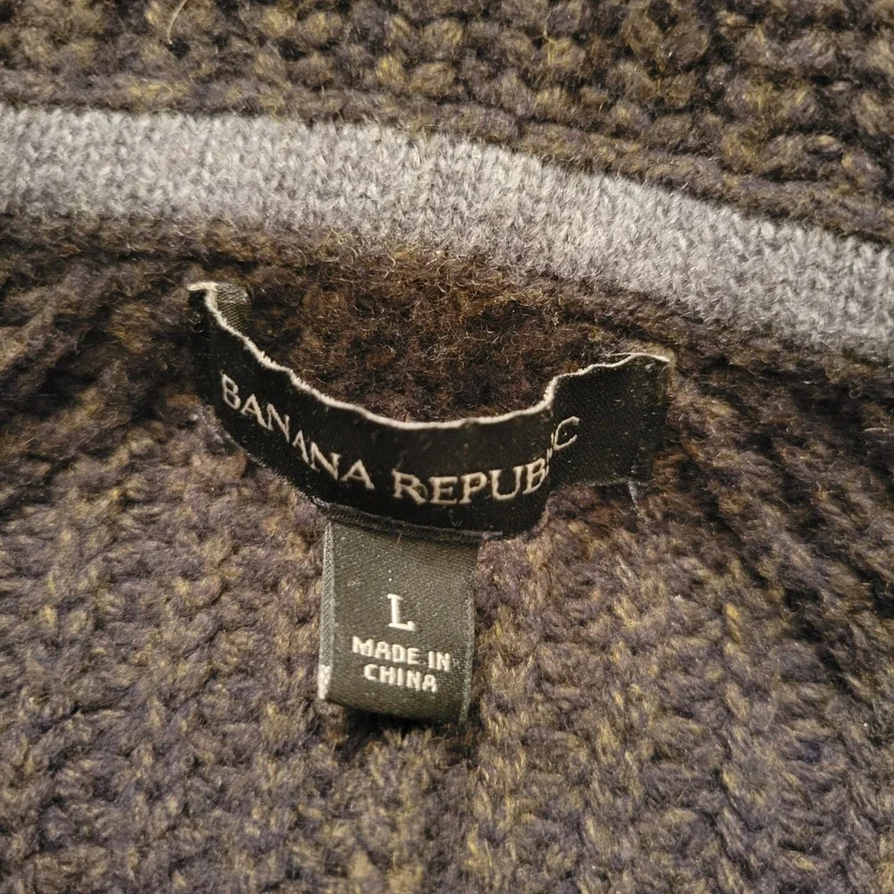 Banana Republic L Merino Wool Mock Neck Chunky Sweater Green Preppy‎ Academia